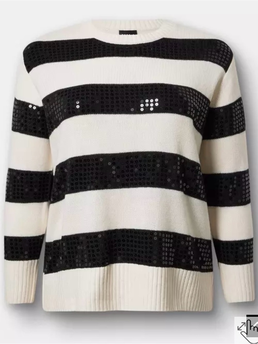 torrid Black & Cream Striped Sequin Crewneck Sweater 3X Womans Plus 22/24